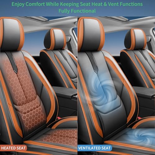 Image of Fit Outback Car Seat Covers for Subaru Outback 2010-2024 2025 2026 -Upgraded Premium Waterproof & Breathable Leather,Airbag Compatible,All-Weather Seat Cushion Protector,Full Set,Black-Brown