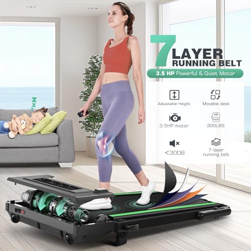 Image of FUNMILY Walking Pad Treadmill with 12% Incline & Handlebar, 3.5HP Foldable Compact Under Desk Treadmills for Home /Office /Gym, 350+lb Capacity, Shock Absorption