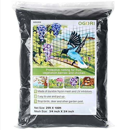 OGORI 25' x 100' Bird Netting Heavy Duty Nylon 3/4' Mesh Garden...