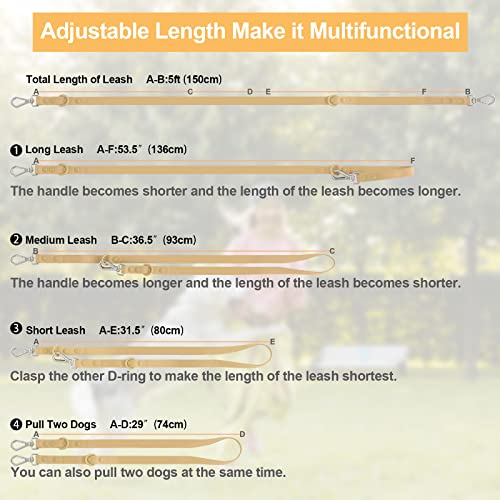Waterproof-Dog-Leash-Standard-Dog-Leashes-with-2-Hooks-for-Walking-Adjustable-Lengths-for-Traffic-Control-Safety-Durable-and-Odor-Proof-for-Medium-Large-Dogs-Sand-ColorM
