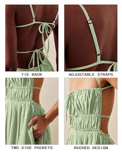 Image of VIUTIL Flowy Maxi Dress for Women Summer Cotton Backless Beach Long Dress with Pockets 2026