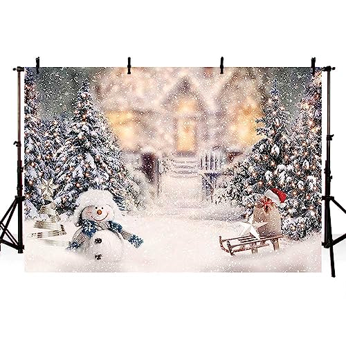 LYCGS Toile De Fond De Noël Enneigée De 2,1 X 1,5 M Pour Photographie, Rêve, Pays Des Merveilles, Neige, Lune, Hutte, Père Noël, Renne, Ciel étoilé, Décoration De Fête, Bannière X-72