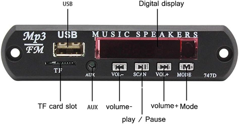 BOOMBOOST MP3 Player front panel with labeled components