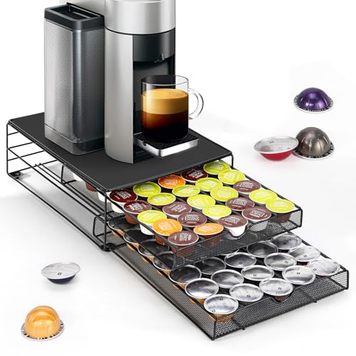 Vinsani Coffee Pod Storage Drawer for 80 Dolce Gusto Capsules 2-Tier Sliding Drawer Organiser with Non-Slip Surface Minimalist Space-Saving Coffee Pod Holder for Kitchen Countertop
