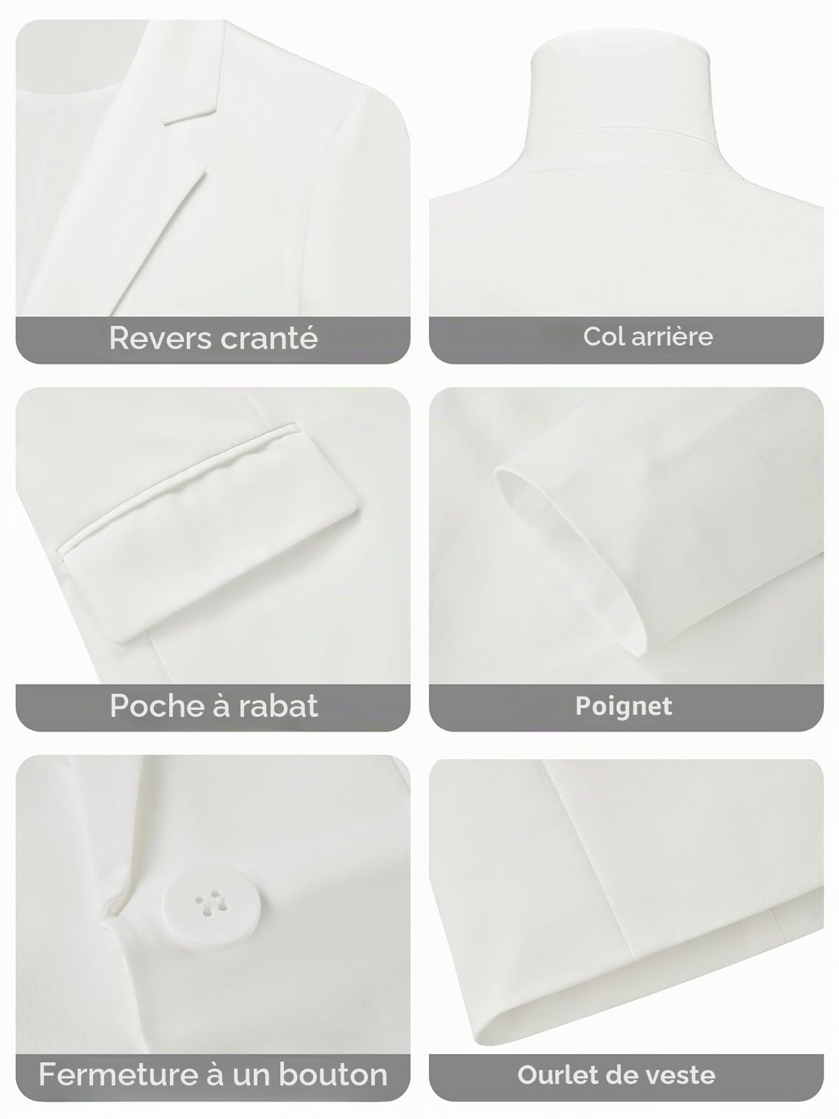 Blazer Femme élégant Business Casual Manches Longues Un Bouton Revers à Rabat Veste de Costume pour Bureau