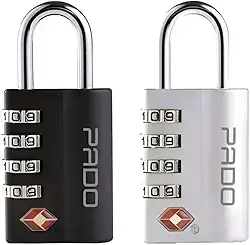 Kit 2 Cadeados TSA com 4 Dígitos de Senha para Mala de Viagem – Cores Prata e Preta