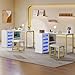 DWVO L Shape Nail Desk Set with Cushion Stool, Manicure Table with Drawers, RGB Lights, and USB Power Outlets, Nail Station for Home or Studio