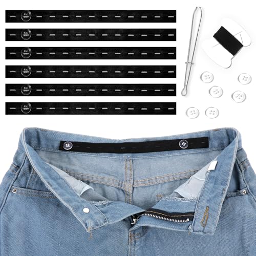6 Pcs Waist Tightener for Pants Women Jeans Button Tightener Pants Adjuster Waist Tightener Jeans Waist Tightener Jean Button Waist Tightener Suitable Elastic Waist Extenders for Women Men (Black)