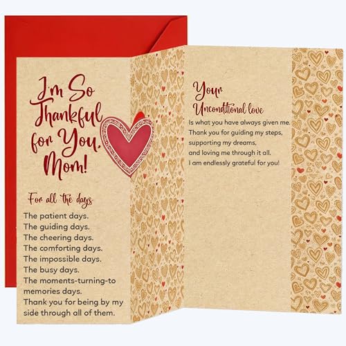 Faythory Birthday Card for Mom, Thank You Card from Daughter or Son | Heartfelt appreciation card for Mom with red envelope, 7.2 x 4.3 inches