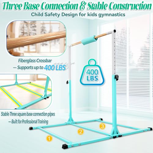 Image of Seliyoo Foldable Gymnastics Bar for Kids Teens Ages 3-18, 5FT /6FT Kip Training Bar -Sturdy Base for Home Training,Adjustable Height 35 inch to 59 inch for, 400 LBS Capacity,Anti-Slip Base & Easy Assembly