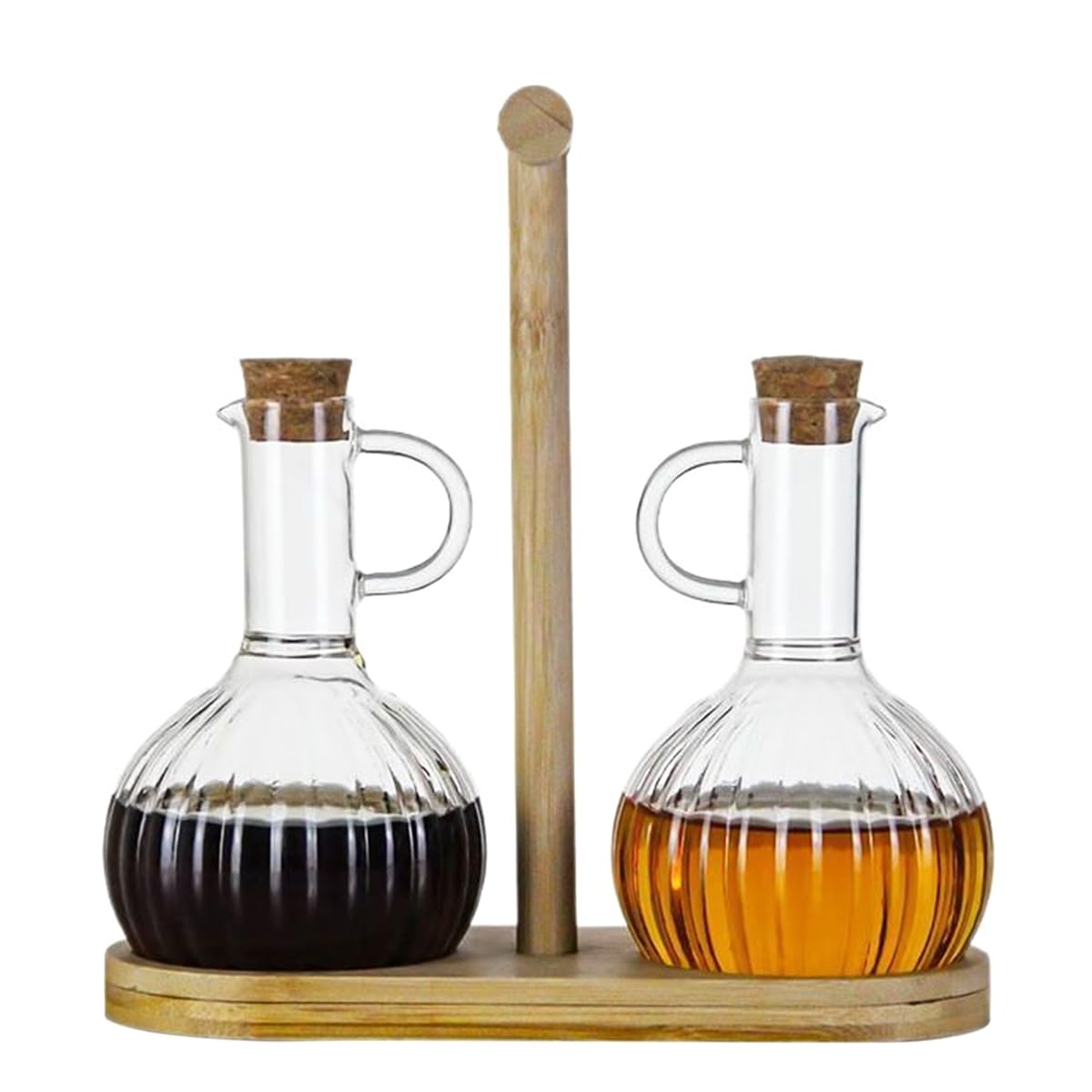 IJSDNVJNDX Heat- Glass 350ml Oil Pot Household with Wooden Stand, Striped Sauce& Vinegar, Liquid Seasoning Bottle