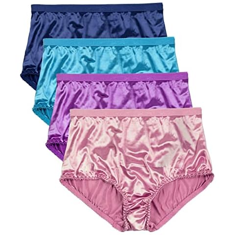Satin Panties Small to Plus Size Womens Underwear Full Coverage Brief Multi-Pack, Indigo, 3X-Large Cover