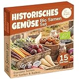 Bio Historisches Gemüse Samen Set - 15 Sorten Samen - Gemüsesamen historisch - Samenfest - Hochbeet Zubehör - Sämereien Saatgut Set Gurke Karotte Salat & mehr (inkl. E-Book)