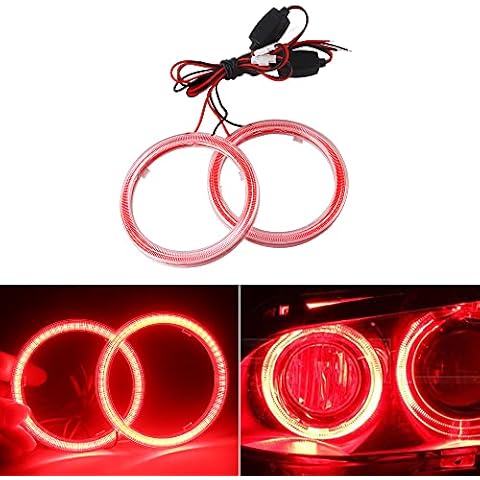 Qasim 1 Pair Red 63SMD 80MM Halo Rings Car Angel Eyes DRL Fog Lights COB LED with Cover 12V 24V Cover