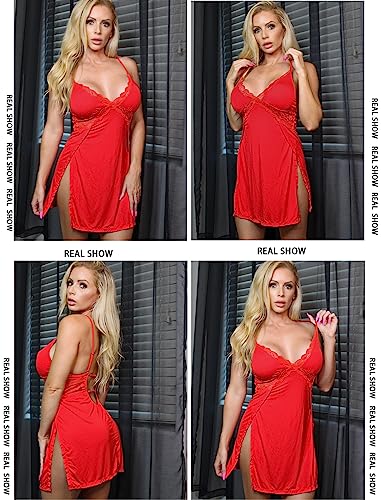 Image of Avidlove Women Lingerie Lace Chemise Sexy Nightgown Modal Babydoll Side Slit Sleepwear