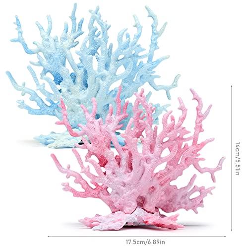 Image of 2 PCS Aquarium Coral Ornament, Blue Pink Coral Reef Decor, Artificial Plants Fish Tank Decorations (Pack of 2)