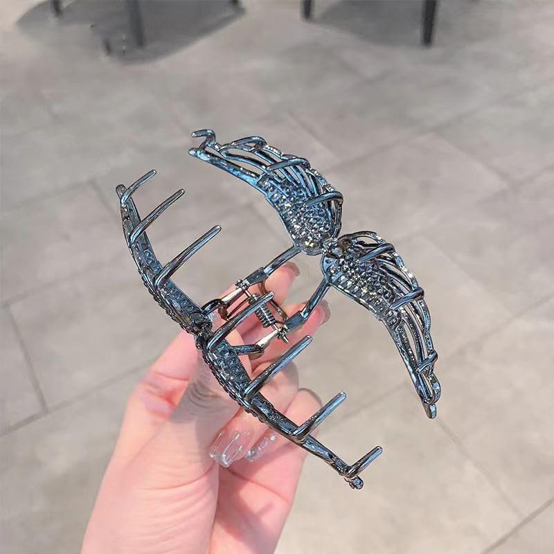 Miniatura 4 de BeeGift Pinza para el cabello, cristal negro, metal, pinza para el pelo para mujeres con cabello más delgado, grueso, sujeción fuerte, accesorio de