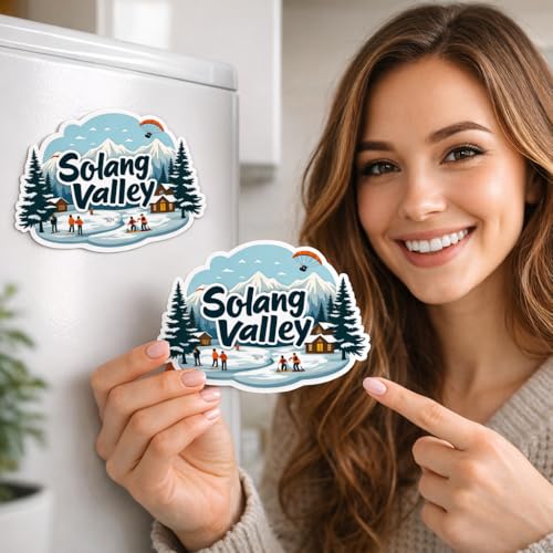 Image of Naxon Solang Valley Theme Souvenir Wooden Fridge Magnet | Snow Adventure & Himalayan Valley Design 3x3 Inch Refrigerator Magnet for Kitchen & Home Decor | Travel Gift from Himachal Pradesh | Pack of 1