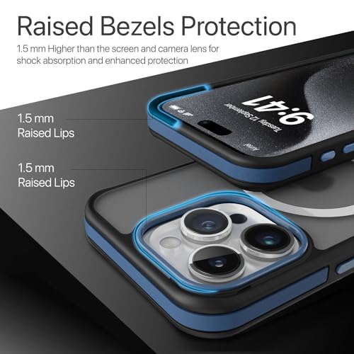 Image of Vaku Luxos Polycarbonate Elemento Magpro Back Cover Case For iPhone 15 Pro Max Shockproof Scratch Resistant Slim Thin Military-Grade Protection Support Mag-Safe Wireless Magnetic Charging - Blue