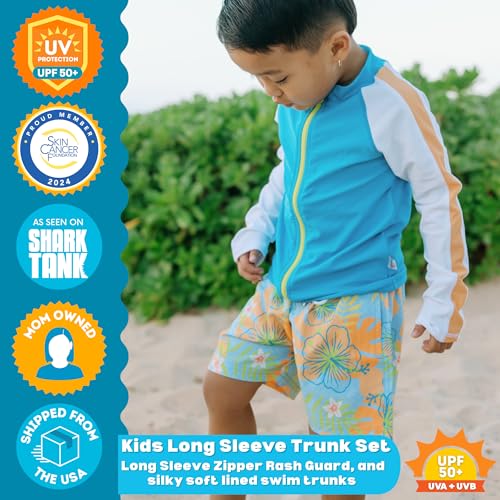 Image of SwimZip Boys' Long Sleeve Rash Guard & Swim Shorts Set - UPF 50+ Sun Protection