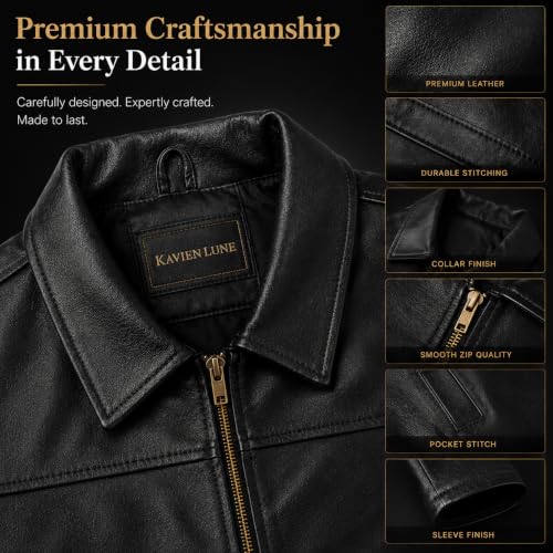 Image of Men's Faux Leather Jacket for Men | Classic Zip-Up | Casual Jacket with Shirt Collar | Full Sleeves & Side Pockets | Black