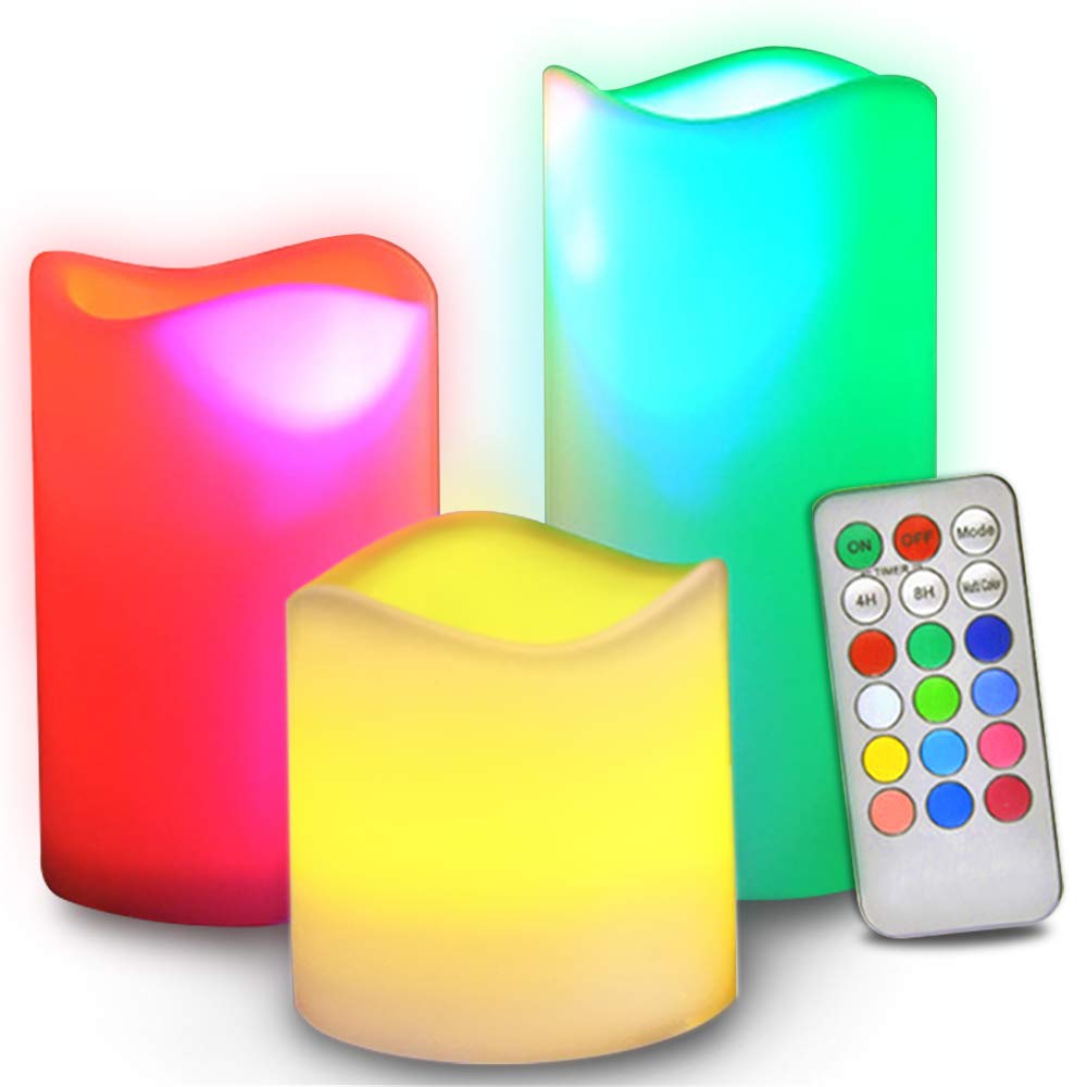 Novelty Place Flameless Candles with Remote, Real Flickering & Real Ivory Color Battery Powered LED Pillars Candle with Remote Control and Timer Function - 12 Preset Multi Colors