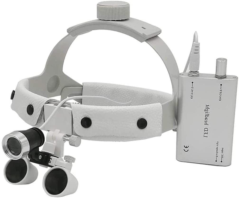 Dentallupen， Kopfmontierte beleuchtete Lupen， Dentalchirurgische Lupe 2，5-fache Binokular-Dentallupe Kopfmontierte Zahnarzt-Dentalchirurgie-medizinisches，