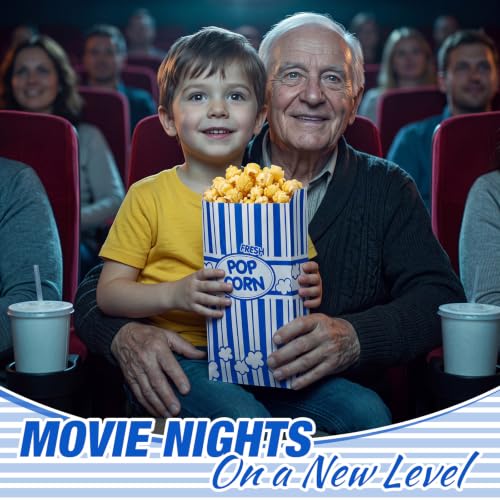 Image of Potchen 300 Pcs Popcorn Paper Bags Disposable Grease Resistant Striped Popcorn Container for Movie Night Carnival Party Theater (Blue,2 oz)