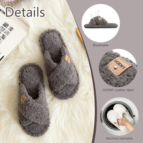 Image of GOEWY Fuzzy Open Toe Slippers for Women Cozy Memory Foam House Shoes Indoor