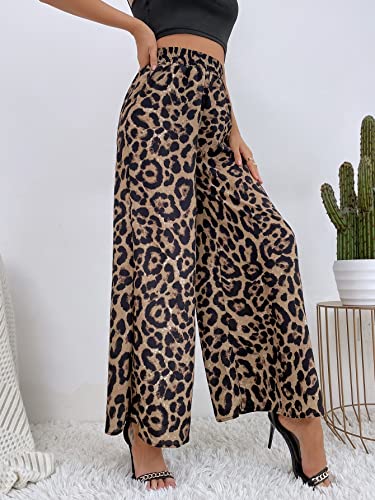 WDIRARA Women's Leopard Print Elastic High Waist Wide Leg Pants Casual Pants4