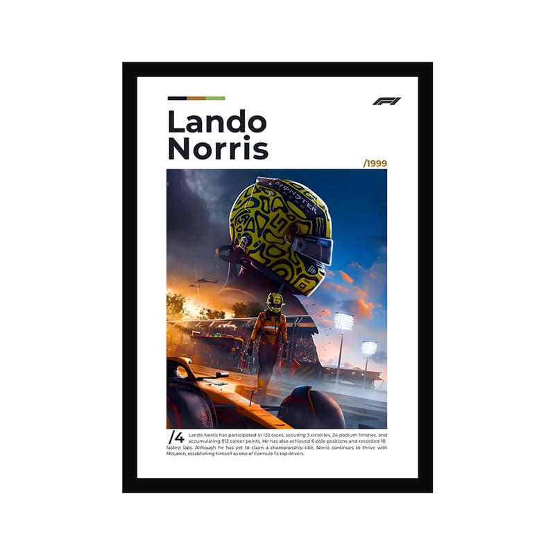Image of CodersParadise Formula Racing Londo Mclerean Poster Frame | Premium A4 Framed Wall Art for Bedroom, Office & Gaming Setup | Elite Motorsport Driver Tribute Decor for F1 Fans