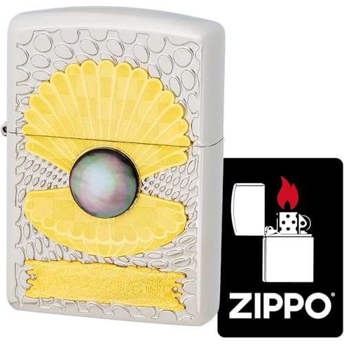 ジッポー(Zippo) ライター 特製ステッカー付き 防風 真鍮製 アーマーzippo シェル 貝貼り 黒蝶貝 エッチング ホワイトニッケルメッキ メタルプレート ギフト プレゼント Mother of Pearl BK