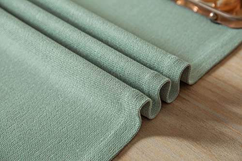 Image of ZeeMart Burlap Style Farmhouse Table Runners 60 Inches Long, Sage Green Rustic Woven Dining Table Runner for Everyday Use, 14x60 Inches, Seafoam