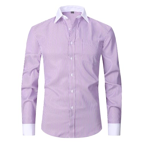 Mens Long Sleeve Slim Fit Dress Shirts Regular Fit Business Shirts Textured Casual Button Down Shirts (4X-L,Striped Pink 1)