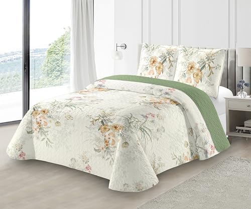 Fanny & Céline Couvre-lit Boutis épais matelassé 220x240cm avec 2 Taies 65x65cm M23-6068