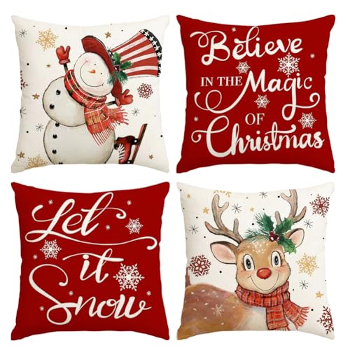 RABUSOFA Rot Weihnachtskissenbezüge Kissenbezug 45x45 4er Set Kissen...