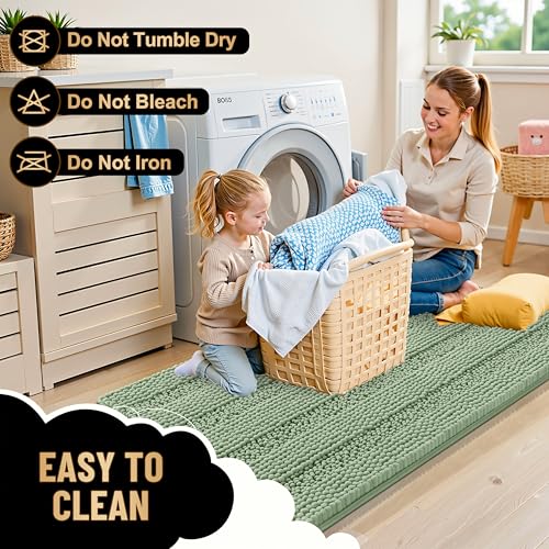 Image of OLANLY Thick Large Bathroom Rugs 50x30, Extra Soft Absorbent Chenille Striped Bath Rugs, Rubber Backing, Machine Wash, Bath Mats for Bathroom Floor, Tub and Shower, Home Decor Accessories, Sage Green