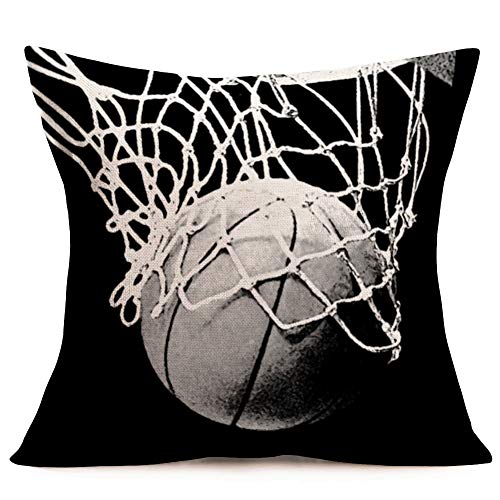 Image of ShareJ Popular Ball Sports Throw Pillow Cases Retro Basketball Black Decorative Pillow Covers Cotton Linen Home Decor 18”x18” Pillowcase Gifts for Basketball Lovers (Black Basketball)