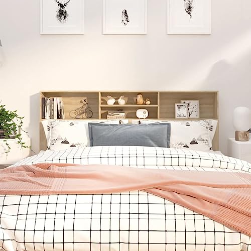 FIRBNUS Mueble cabecero Color Roble Sonoma 180x19x103,5 cm Cabecero Y Mesitas Muebles Dormitorio Cabecero con Almacenaje Mueble Almacenaje Adecuado para Cualquier Dormitorio Diseño Contemporáneo
