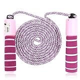 Springseil Kinder,Springseil mit Zähler & Komfortablen Griffen,Speed Jump Rope mit Schaumstoffgriff,Springseil Speed Rope,Springseil Sport Kinder,Springseil Sport,Fitness Springseil Kinder(Pink Lila)