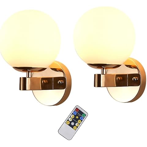 ANUOMY Wall Sconces Battery Operated Wall Lamps Set of 2, Not Hardwired Globe Lights Fixture, Battery Powered Wall Light with Remote Dimmable- Not Wires, for Living Room, Bathroom, Bedroom, Farmhouse Cover