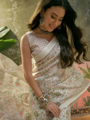 Image of SIRIL Women's Cotton Printed Saree With Unstitched Blouse Piece