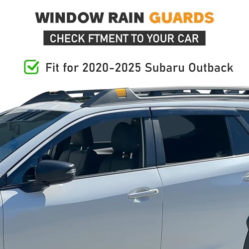 Image of Shatterproof Taped-On Window Deflectors for Subaru Outback 2020-2025 with Chrome Trim, Rain Guards, Window Visors for Cars, Vent Deflector, 4pcs