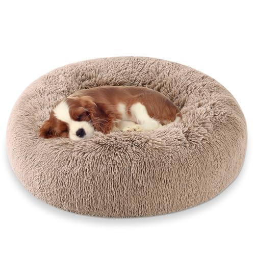 Smiry Calming Soft Dog & Cat Bed, Faux Fur Pet Bed Self-Warming Donut Cuddler, Washable Round Fluffy...
