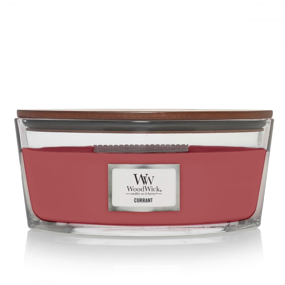 Woodwick Currant Ellipse Scented Candle With Crackling Wick, Up To 50 Hours Burn Time Glass, Red