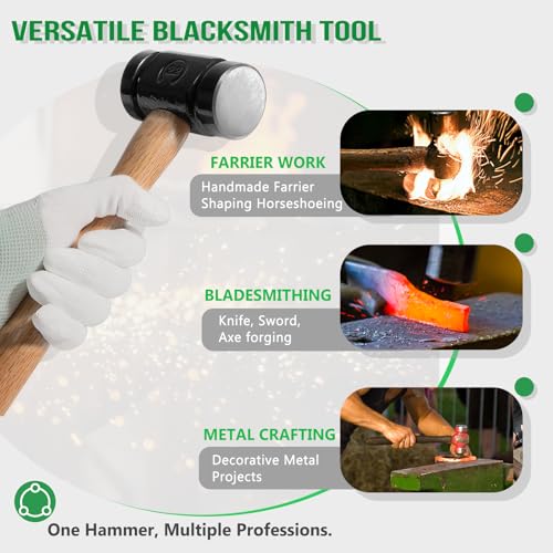 Image of Blacksmith 36oz Handmade Rounding Forge Hammer for Farrier, Knife Maker, Blacksmith Forging Tool