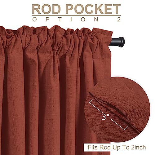 Image of Faux Linen Total Blackout Curtains for Bedroom 72 Inches Long, Terracotta | 100% Blackout Shield, Back Tab /Rod Pocket Living Room Drapes, Thermal Insulated Blackout Curtains 2 Panels Set, 50 inchW x 72 inchL