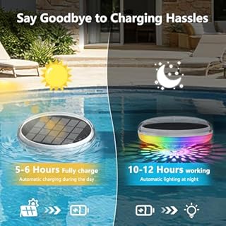 Solar Powered Floating Pool Lights(2 Pack), Pool Lights That Float with Remote Control, 12 Lighting, Timing Mode, IP67 Waterproof for Inground/Above Ground Pool, Pool Party Bathroom, Bathtub, Garden