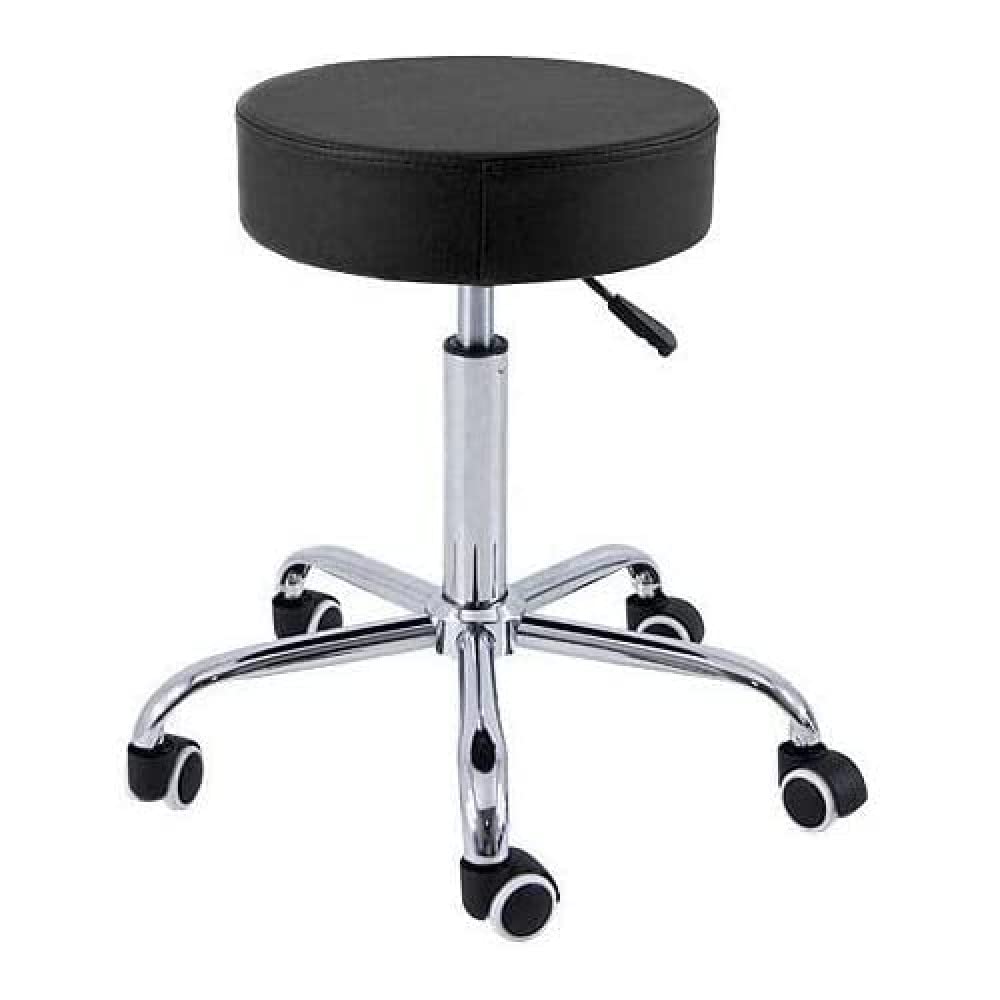 QUIRUMED Taburete Base cromada 5 Ruedas, Acero, Color Negro, Tapizado en Polipiel, Relleno de Alta Densidad, Ligero, Regulable en Altura, hasta 150 kg