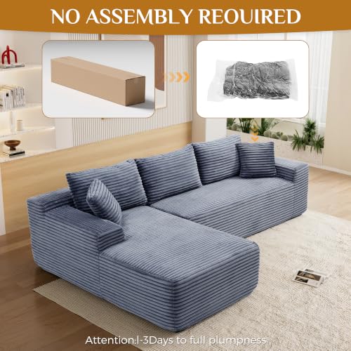Image of 95 inch Boneless Cloud Sectional Couches for Living Room, Comfy Fluffy L Shaped Memory Foam Deep Seat Boneless Couch, Modular Sectional Sofa with Left Facing Chaise, Grey